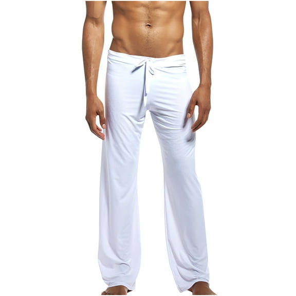 Hfyihgf Men's Ice Silk Yoga Sweatpants Exercise Pants Open Bottom Athletic Lounge Pants Drawstring Low Rise Sleepwear Trousers(White,S)