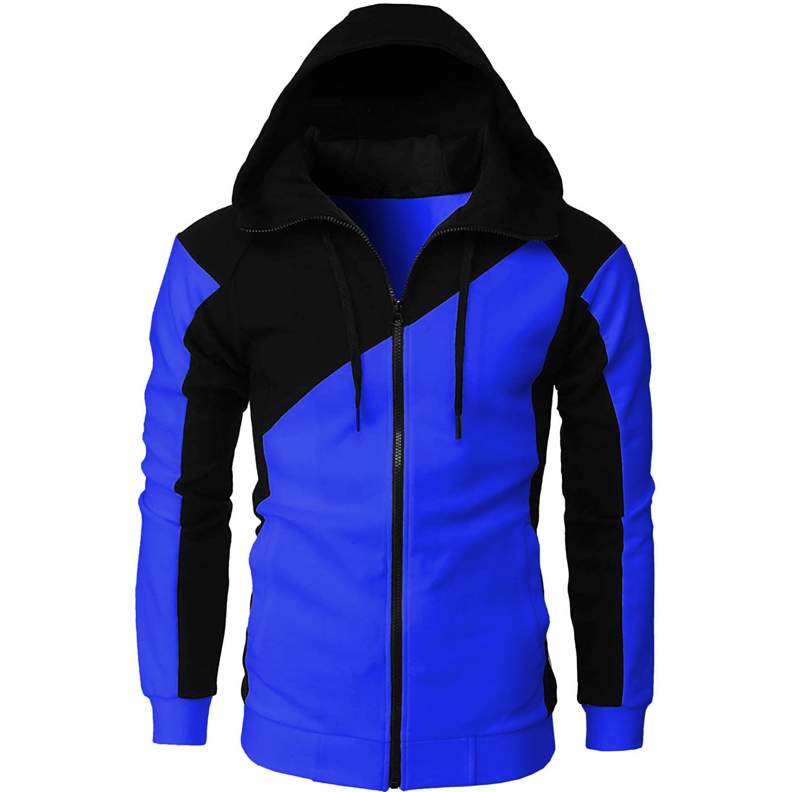 Hfyihgf Men's Jacket Color Block Full Zip Hoodie Long Sleeve Slim Fit  Lightweight Gym Sports Hooded Sweatshirt Coat with Pocket(Black,XL) 
