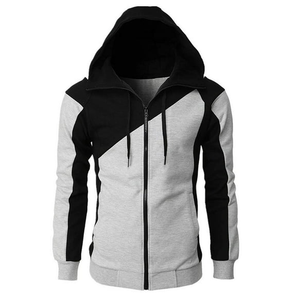 Hfyihgf Men's Jacket Color Block Full Zip Hoodie Long Sleeve Slim Fit Lightweight Gym Sports Hooded Sweatshirt Coat with Pocket(Gray,S)