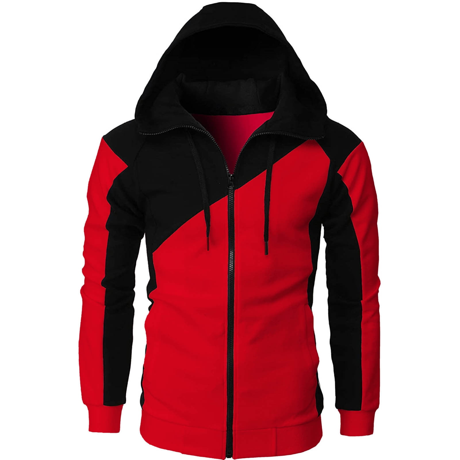 Hfyihgf Men's Jacket Color Block Full Zip Hoodie Long Sleeve Slim Fit  Lightweight Gym Sports Hooded Sweatshirt Coat with Pocket(Black,XL) 