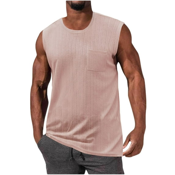 Hfyihgf Men's Knit Tank Tops with Pocket Summer Casual Sleeveless Beach Shirts Gym Workout Bodybuilding Muscle T Shirts(Pink,L)