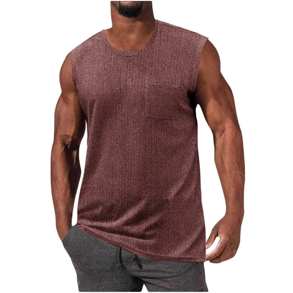 Hfyihgf Men's Knit Tank Tops with Pocket Summer Casual Sleeveless Beach Shirts Gym Workout Bodybuilding Muscle T Shirts(Wine,3XL)