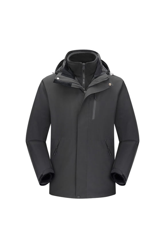 Men's Mountain Ski Jacket 3 in 1 Waterproof Winter Jacket Warm Snow Jacket Fleece Linner Hooded Rain Coat Windproof Winter Windbreaker(Black,XS)