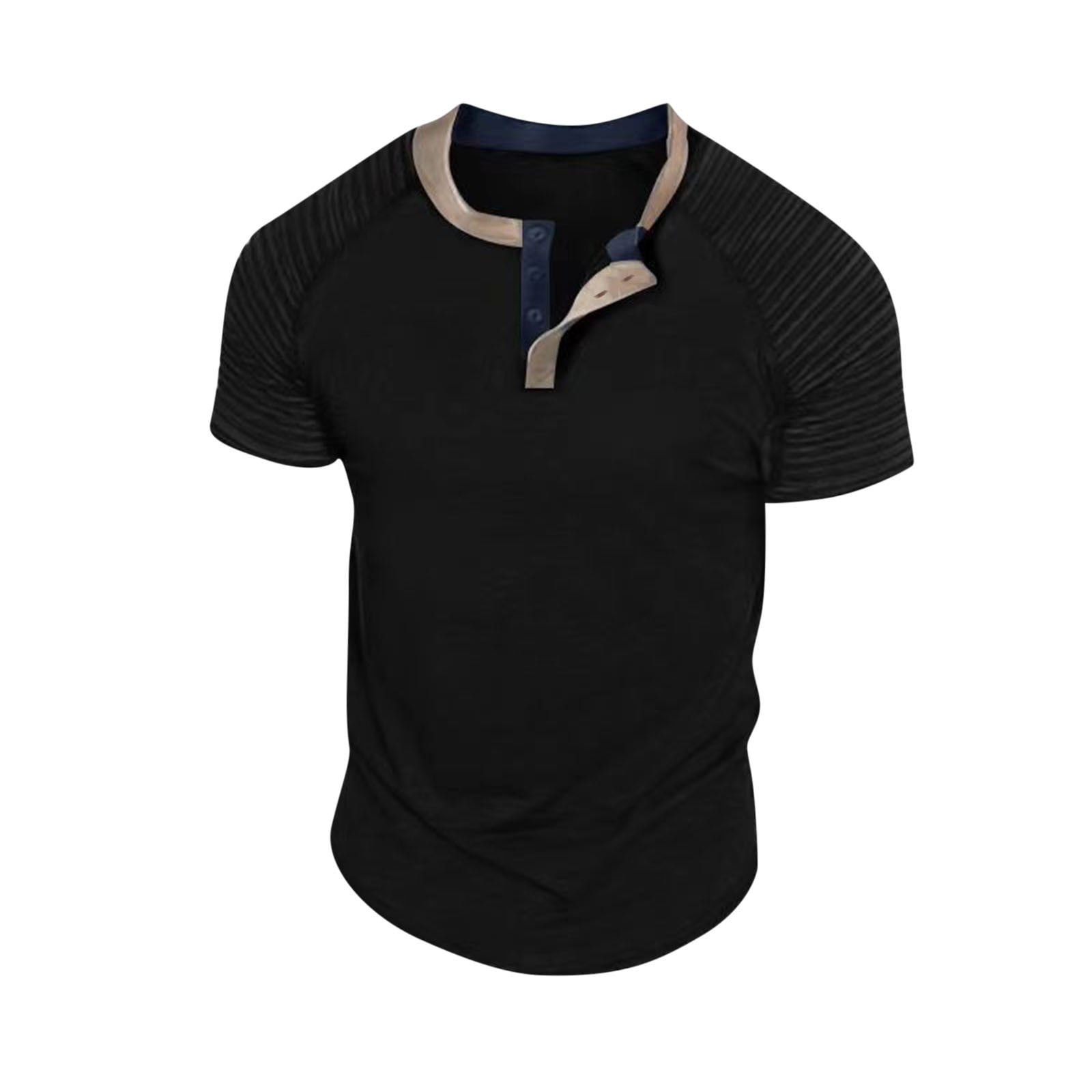 Hfyihgf Men's Muscle Henley Shirts Pleated Raglan Sleeve Bodybuilding