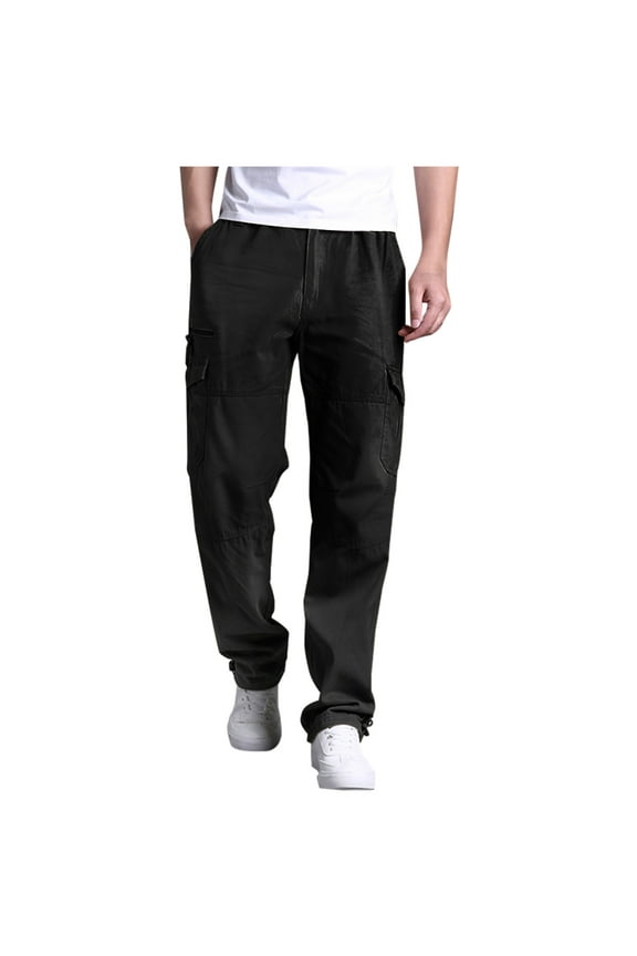 Men's Outdoor Wear-Resistant Cargo Pants Relaxed Fit Tactical Combat Cargo Work Pants Trousers with Multi Pocket(Black,3XL)