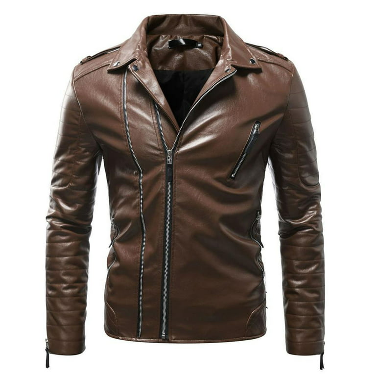 Hfyihgf Men's Causal Vintage PU Leather Jacket
