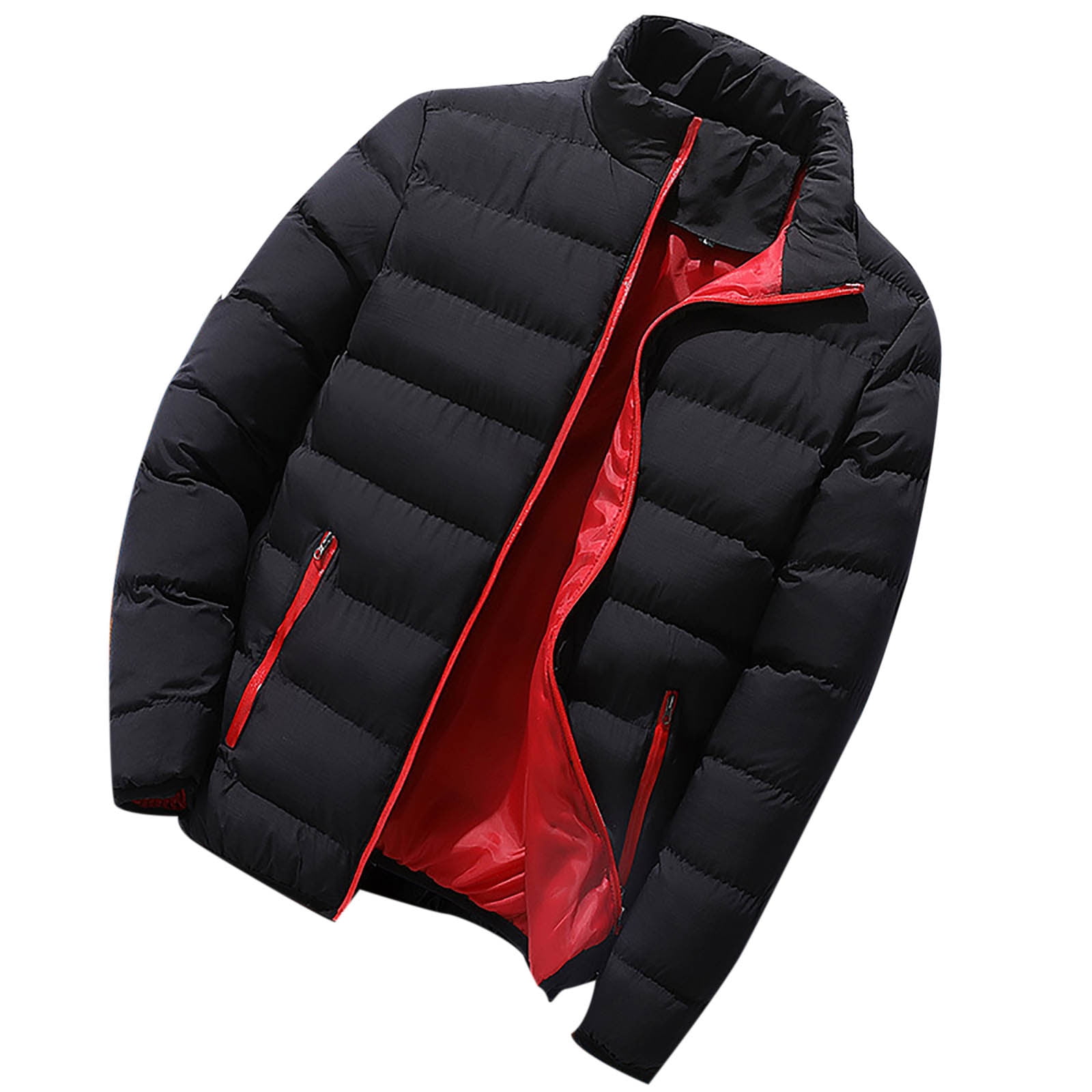 Hfyihgf Men's Plus Size Thicken Winter Coat Warm Lightweight Cotton Padded  Down Jacket Full Zip Up Bubble Puffer Coats Outwear(Black,5XL)