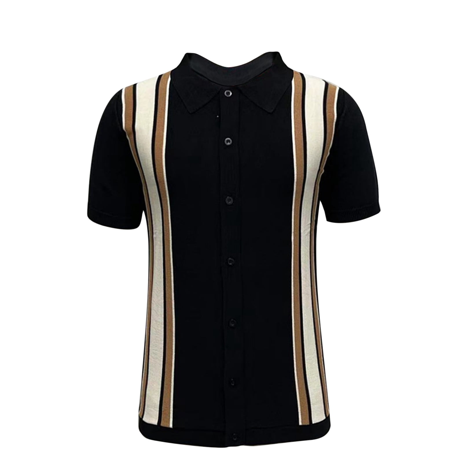 Hfyihgf Men's Polo Shirts Retro Knit Shirt 70s Vintage Striped