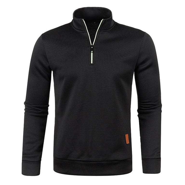 Hfyihgf Men's Quarter Zip Pullover Fleece Lined Long Sleeve Lightweight  Thermal Henley Shirts Stand Collar Comfy Golf Running Sweatshirts(Black,L)  