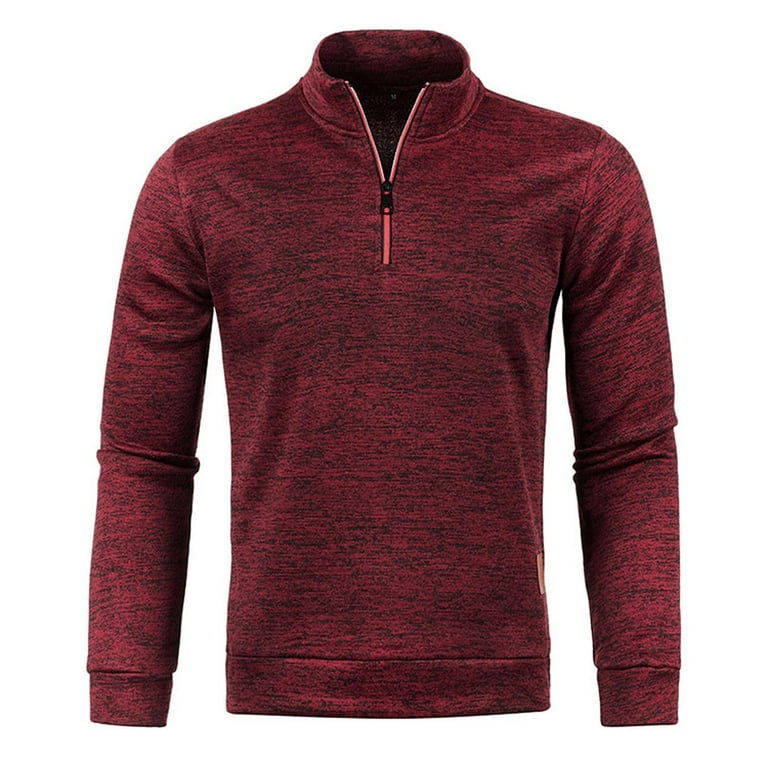 Hfyihgf Men's Quarter Zip Pullover Fleece Lined Long Sleeve Lightweight  Thermal Henley Shirts Stand Collar Comfy Golf Running Sweatshirts(Wine,XL)  