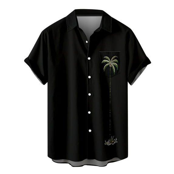 Hfyihgf Men's Short Sleeve Button Down Vintage Bowling Shirts Hawaiian Casual Stripe Printed Beach Shirt Summer Regular Fit Tops(Black,L)
