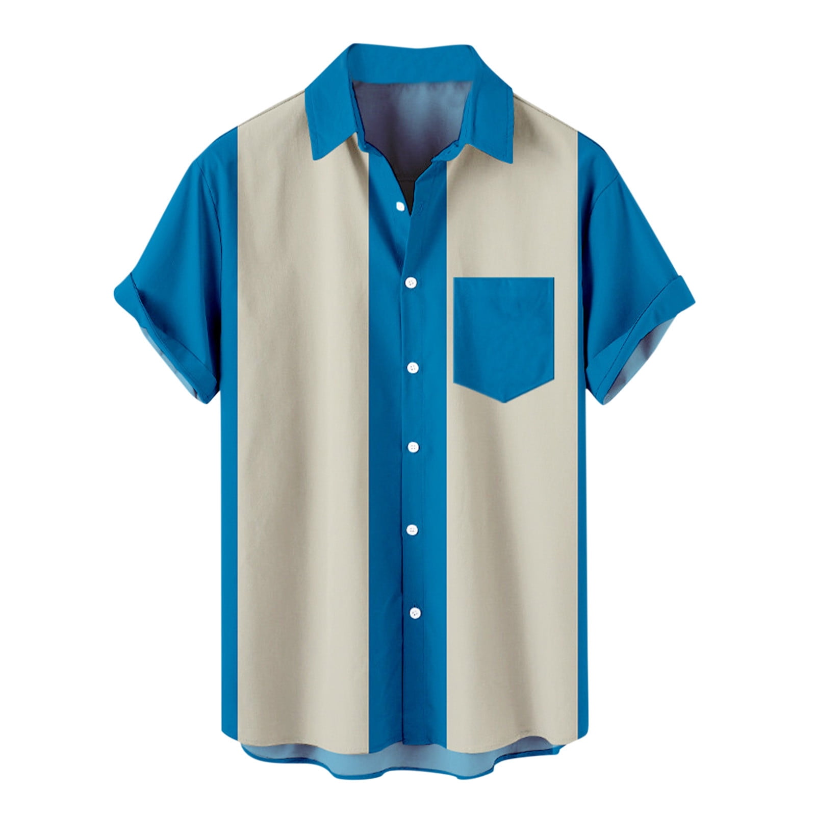 Men's Vintage Hutspah Polyester Button Up Shirt Blue Ocean Clouds