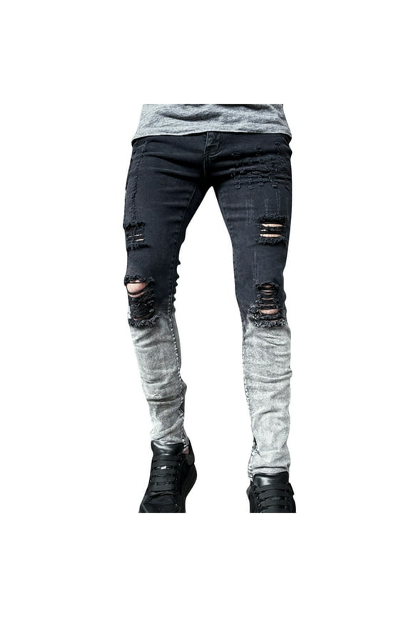 Men's Slim Fit Stretch Jeans Ripped Skinny Jeans for Men Distressed Straight Leg Fashion Comfort Flex Waist Denim Pants(Gray,3XL)