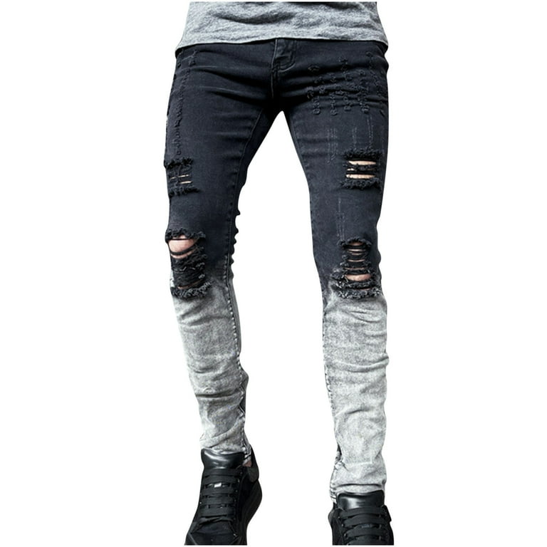 Grey Ripped Mens Slim Distressed Jeans Hfyihgf Men's Slim Fit