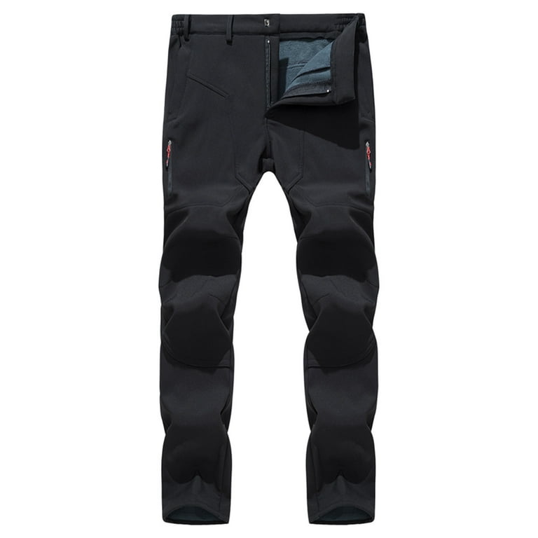 Hfyihgf Men's Snow Ski Water Resistant Fleece Lined Pants Winter Warm  Outdoor Sports Hiking Mountain Softshell Trousers with Zipper  Pockets(Black,XXL)
