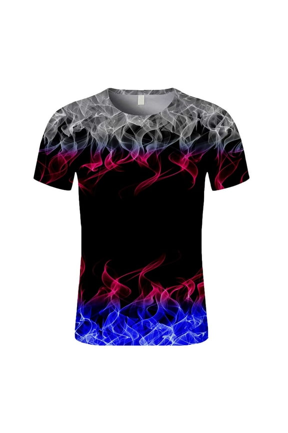 Men's Summer T-Shirts Novelty 3D Pattern Colorful Tees Flame Graphic Shirts Crewneck Short Sleeve Tops T Shirt fot Young Boys(Purple,4XL)