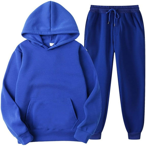 Hfyihgf Men's Tracksuit 2 Piece Autumn Winter Casual Solid Jogger Sport Gym Pockets Sweatsuit Long Sleeve Hoodies and Sweatpant Set(Blue,3XL)