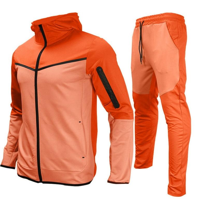 Hfyihgf Men s Tracksuits 2 Piece Outfit Casual Color Block Long Sleeve Sweat Suit Set Full Zipper Sports Jogging Suits Orange XXL Walmart