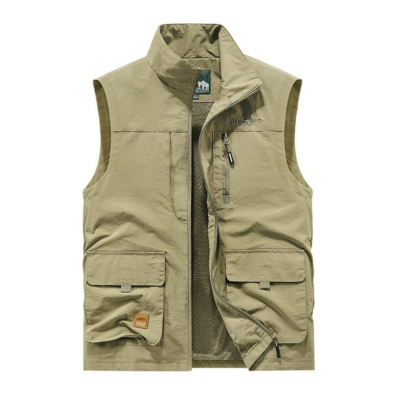 Hfyihgf Men s Utility Vest Versatile Summer Work Travel Outdoor Fishing Cargo Vest Jacket with Multi Pockets Khaki XXL Walmart