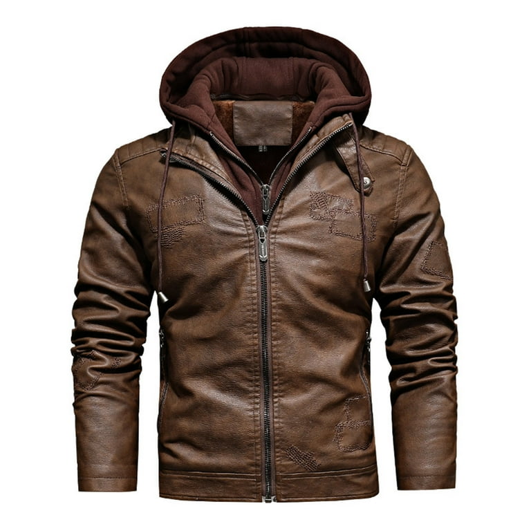Velvet Warm Classic Detachable Hooded Leather Men's Jacket Velvet Warm Classic Detachable Hooded Leather Men's Jacket