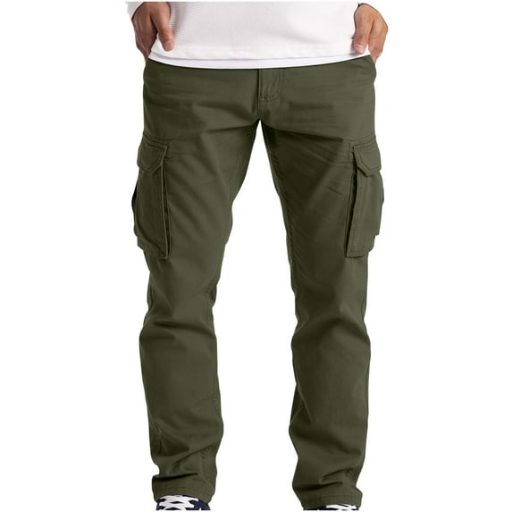 Hfyihgf Mens Cargo Pants Solid Casual Multiple Pockets Outdoor Straight Type Fitness Pants Cargo Trousers(Army Green,S)