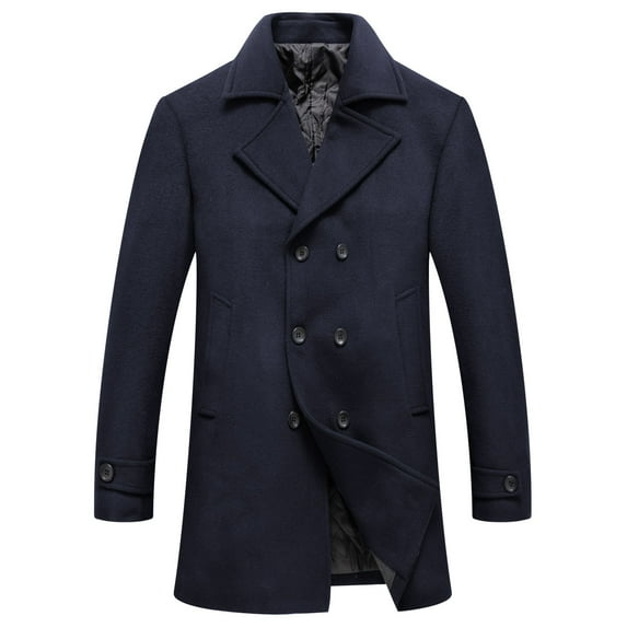 Hfyihgf Mens Classic Double Breasted Trench Coat Winter Wool Blend Pea Coats Warm Notch Lapel Slim Fit Work Business Jacket Outerwear(Navy,S)