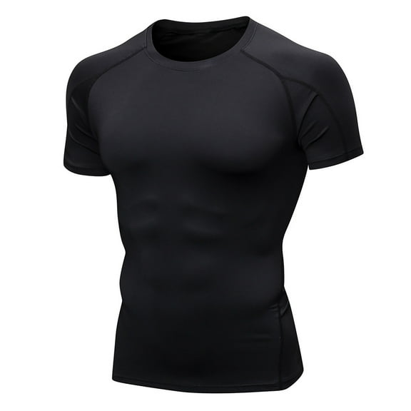 Hfyihgf Mens Compression Shirt Dry Fit Moisture Wicking Workout Short Sleeve Tops Gym Muscle Tee Bodybuilding Quick Dry T Shirts(Black,S)