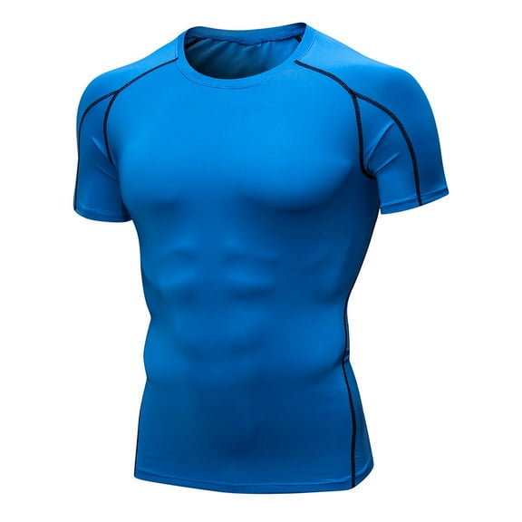 Hfyihgf Mens Compression Shirt Dry Fit Moisture Wicking Workout Short Sleeve Tops Gym Muscle Tee Bodybuilding Quick Dry T Shirts(Blue,S)