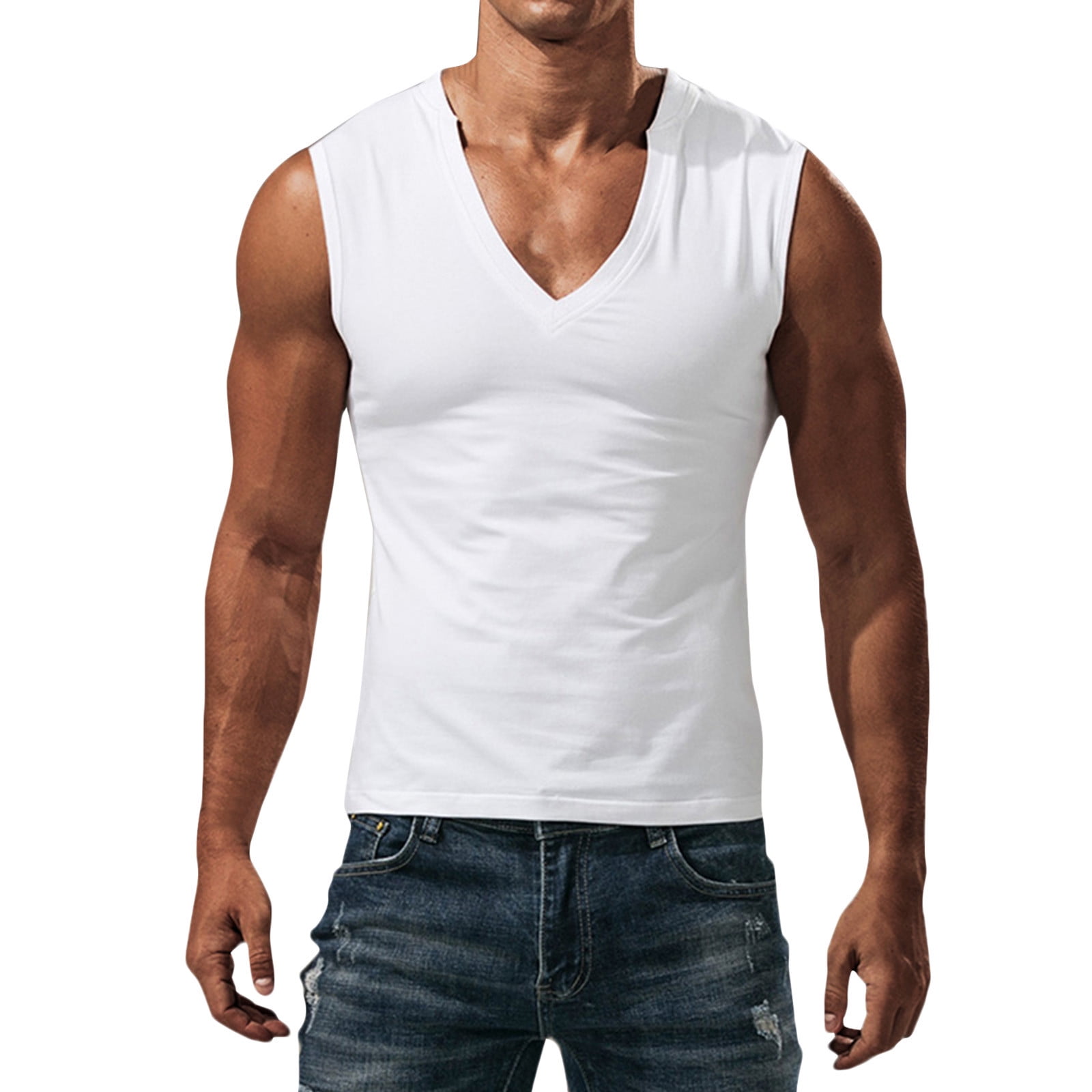 Hfyihgf Mens Compression Shirt Sleeveless V-Neck Slimming Body