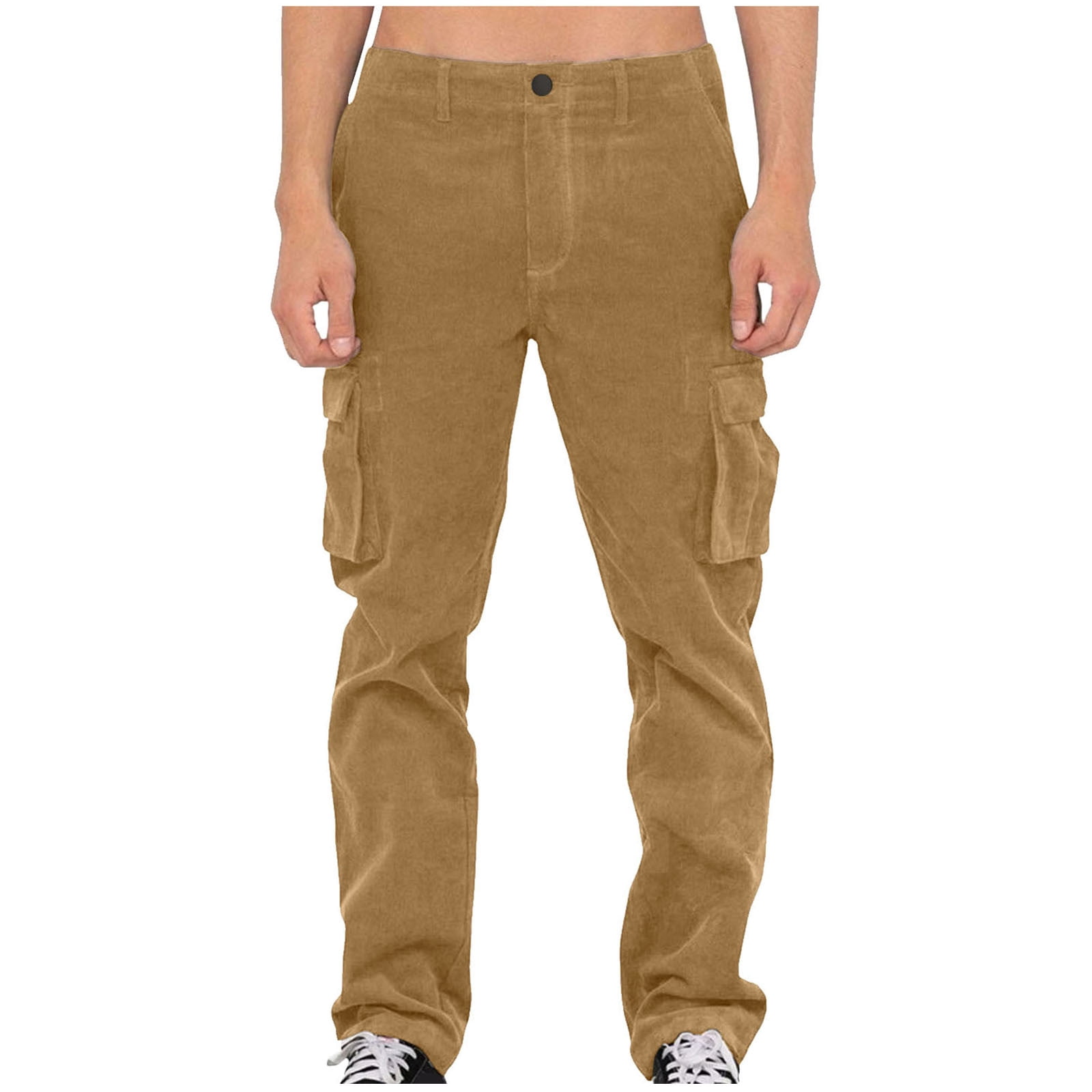 Hfyihgf Mens Corduroy Cargo Pants Athletic Casual Loose Straight-Fit  Lightweight Workwear Sport Outdoor Trousers with Multi Pockets(Khaki,L)