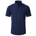 thumbnail image 1 of Hfyihgf Mens Dress Shirts Solid Short Sleeve 4 Way Stretchy Wrinkle-Free Shirts Regular Fit Button Down Business Formal Shirts(Navy,M), 1 of 3