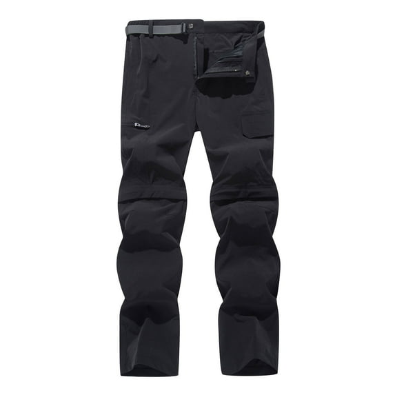 Hfyihgf Mens Hiking Pants Quick Dry Lightweight Outdoor Pants Convertible Zip Off Cargo Work Pants Travel Trousers(Black,L)