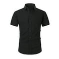 thumbnail image 1 of Hfyihgf Mens Short Sleeve Dress Shirts Cotton Linen Solid Casual Slim Fit Shirt Button Down Business Work Shirts with Pocket(Black,S), 1 of 4