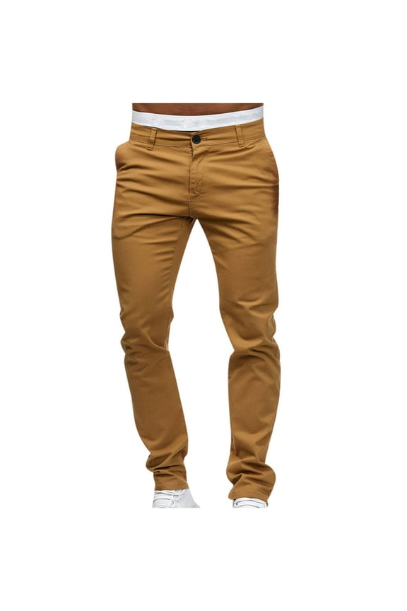 Mens Slim Fit Wrinkle Resistant Chino Pant Comfort Stretch Straight-Legs Pants Cotton Slacks Big & Tall Tapered Lightweight Trousers(Khaki,4XL)