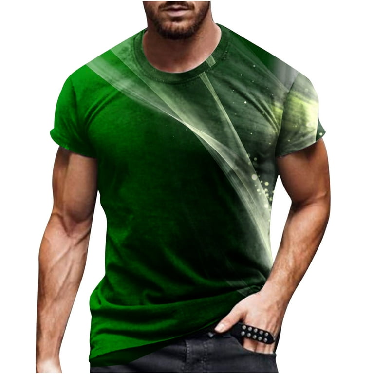 Hfyihgf Mens T Shirt Muscle Gym Workout Athletic Shirt Summer 3D Digital  Printing Short Sleeve Crewneck Cotton Tee Shirt Tops(Green,4XL)