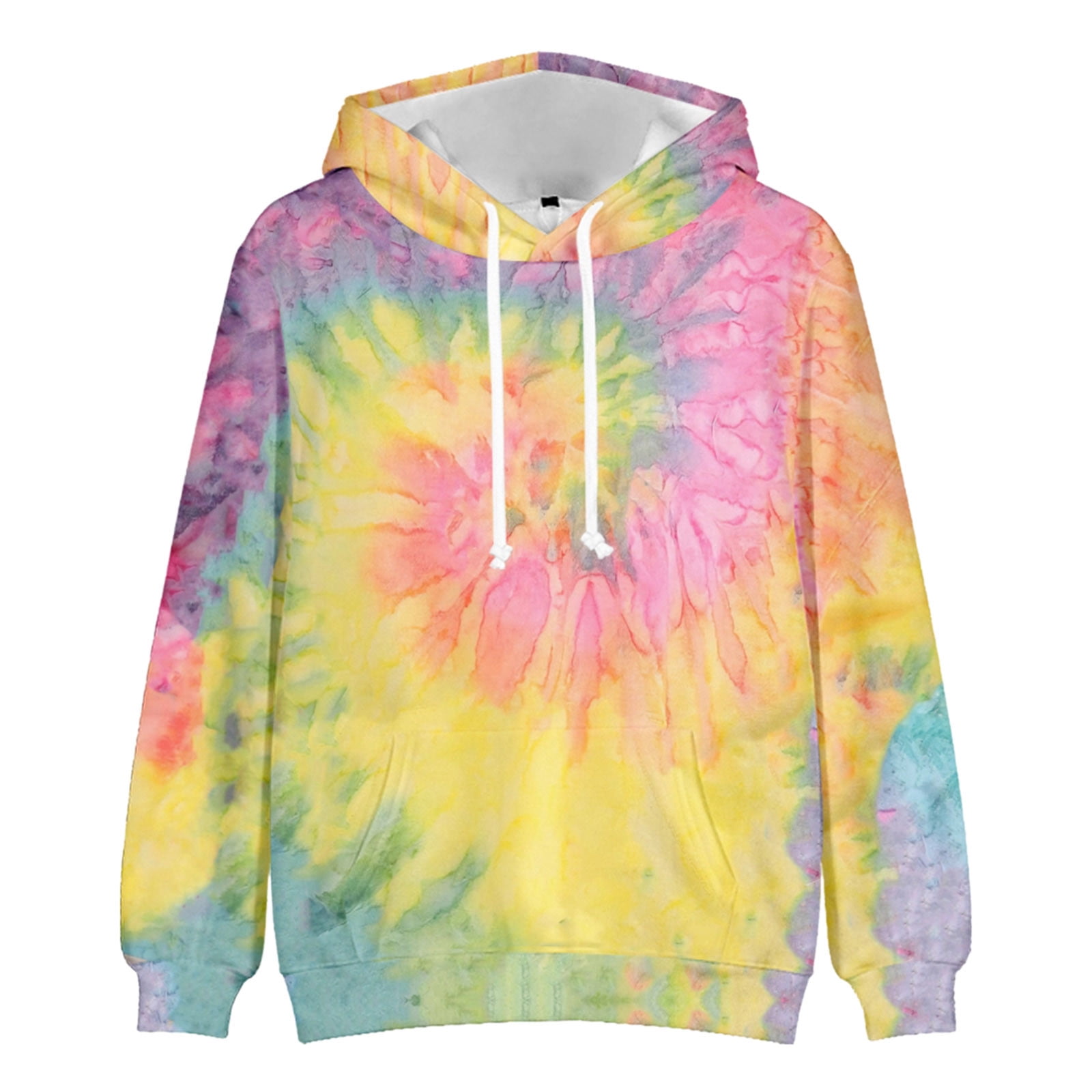 Hfyihgf Mens Tie Dye Oversized Hoodies Unisex Drawstring Pullover Sweatshirts Hooded Long Sleeve Shirts with Big Pockets Yellow 4XL