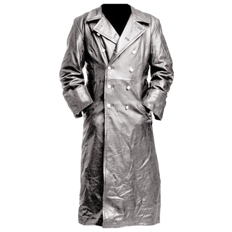 Hfyihgf Mens Vintage Black Faux Leather Trench Coat Classic Notch