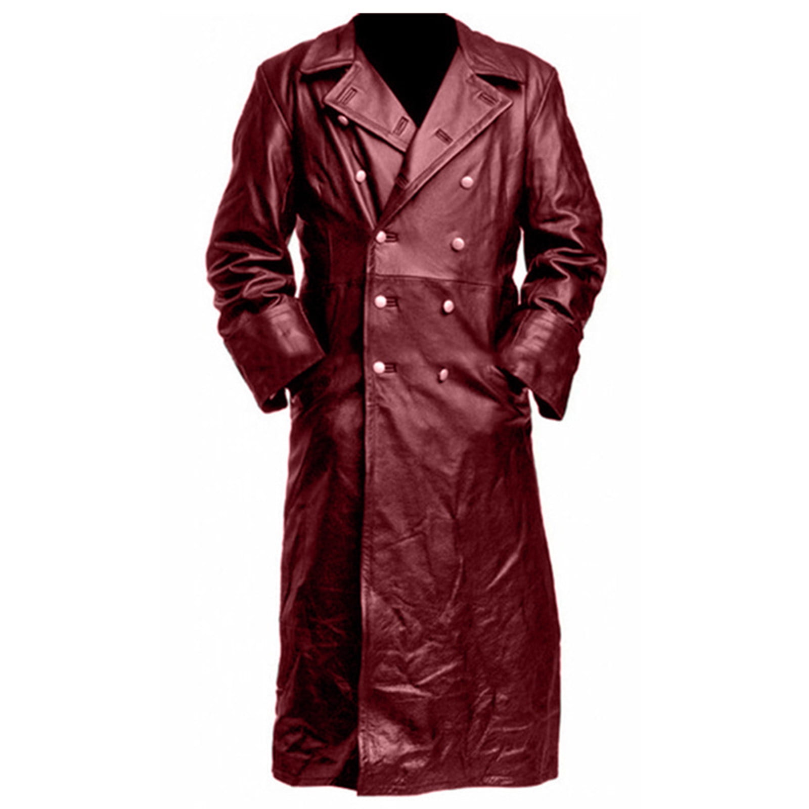 Euro vintage leather coat 【最終値下げ】 Hfyihgf Mens Vintage Black Faux Leather Trench Coat Classic Notch