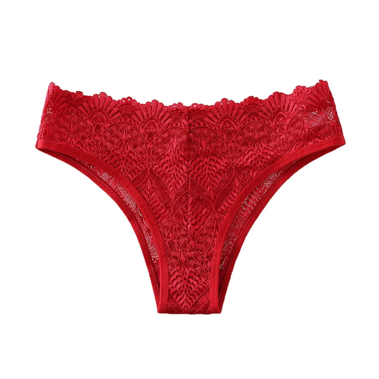Hfyihgf No Show Panties for Women Seamless T-Back Lace Triangle Low Waist  V-Shape Underwear Sexy See Through G String Pants Tucking Panties Dark Red  L 