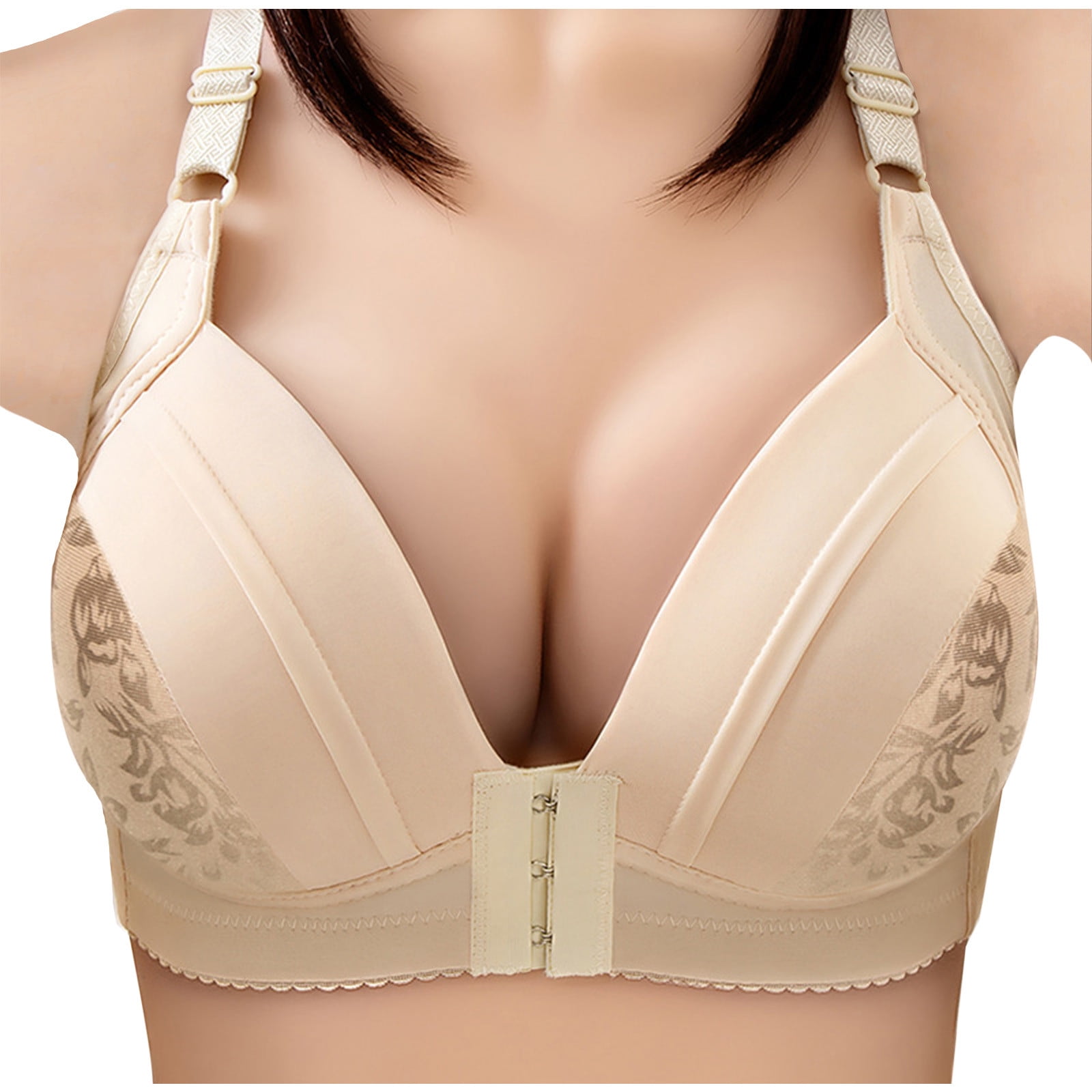 Plus Size Women Lace Bralette Padded Wireless Bra Floral Bras Front Closure  Back Smoothing Demi Bra Push up, Beyondshoping