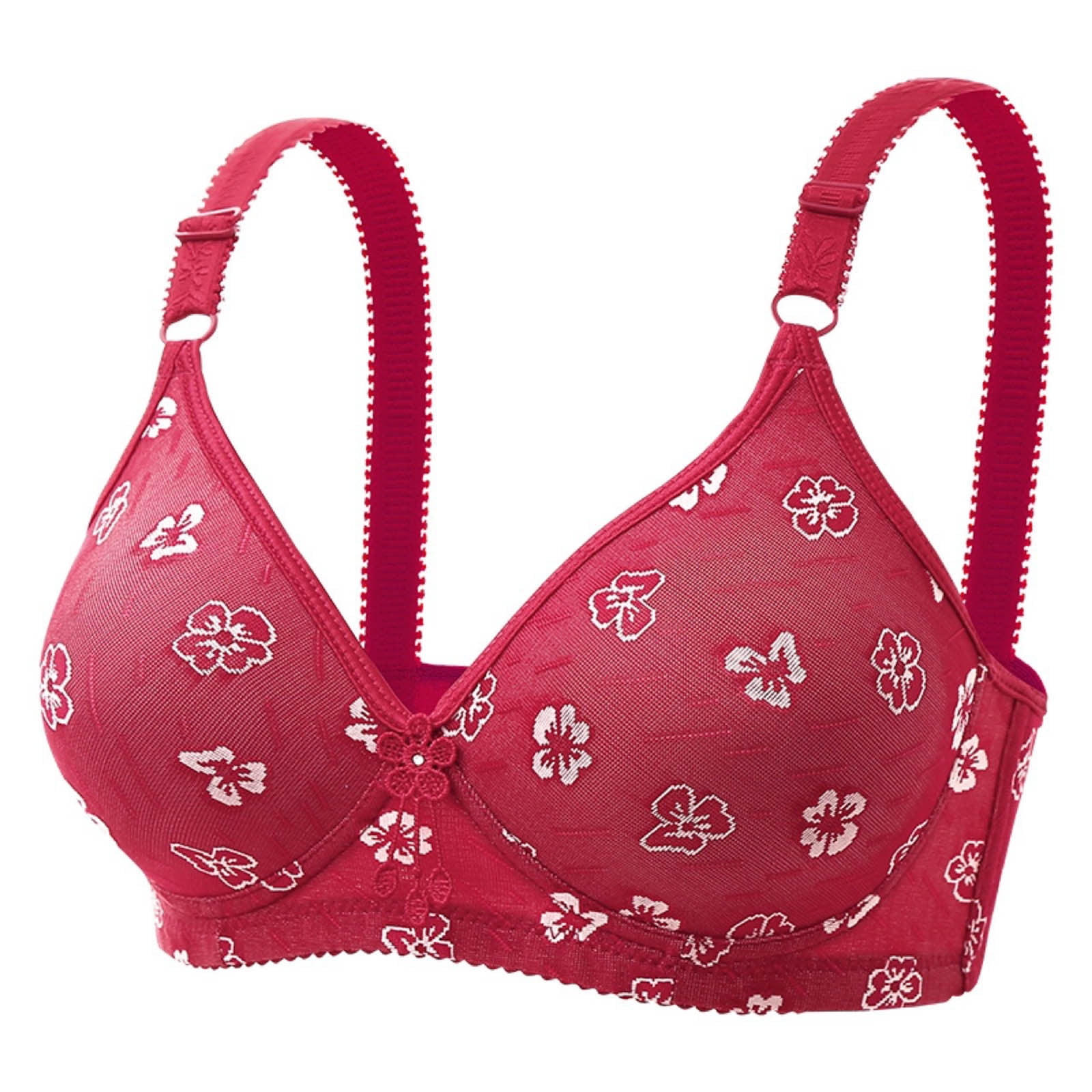 Hfyihgf On Clearance Wireless Push Up Bra for Older Women Floral Print Soft  Full Cup Seamless Everyday Bras Adjustable Strap Comfortable Wirefree  Bralette(Hot Pink,L) 