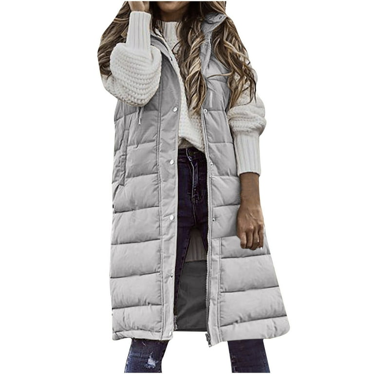 Hfyihgf Oversized Long Down Vest for Women Outdoor Coats with Hood