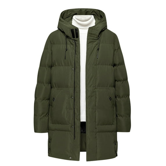 Hfyihgf Padded Jacket for Mens Big & Tall Casual Long Qulited Puffer Coat Thick Winter Windproof Thermal Full Zip Hooded Parka Outwear(Green,5XL)