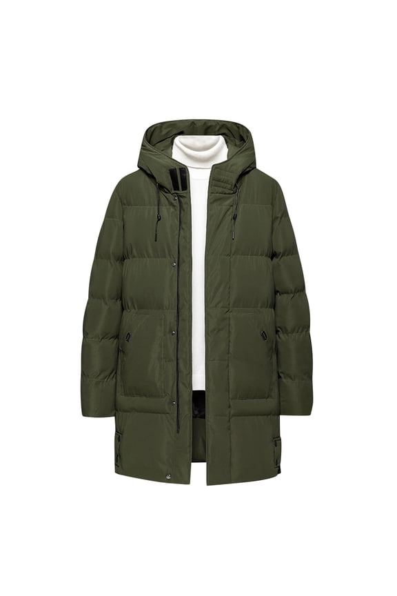 Padded Jacket for Mens Big & Tall Casual Long Qulited Puffer Coat Thick Winter Windproof Thermal Full Zip Hooded Parka Outwear(Green,M)