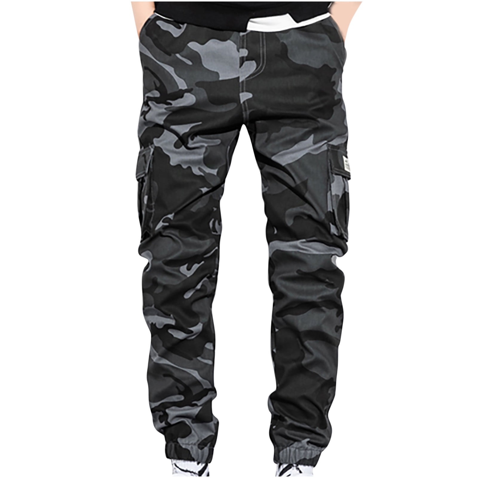 Hfyihgf Plus Size Mens Relaxed Fit Cargo Pants Multi Pocket Slim Fit  Stretch Joggers Pant Camo Combat Work Trousers(Black,XXL) 
