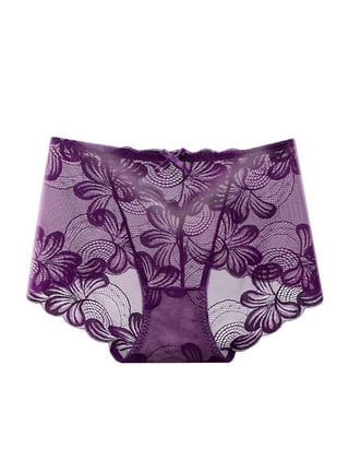 Hfyihgf Women's Low Rise Thong Underwear Sexy Floral Lace Butterfly  Embroidered Bowknot Front See Through Cut Out Panty Purple L 