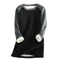 thumbnail image 1 of Hfyihgf Plus Size Women Sherpa Fleece Lined Pullover Casual Long Sleeve Crewneck Thicken Sweatshirts Winter Thermal Long Loungrwear Tunic Tops(Black,L), 1 of 5
