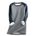 thumbnail image 1 of Hfyihgf Plus Size Women Sherpa Fleece Lined Pullover Casual Long Sleeve Crewneck Thicken Sweatshirts Winter Thermal Long Loungrwear Tunic Tops(Blue,3XL), 1 of 5