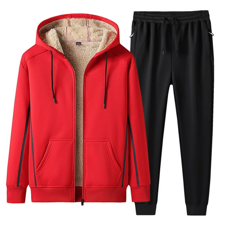 Hfyihgf Plus Size Womens Casual Warm Fleece Plush Velour Tracksuit Set Full Zip Hoodie Long Workout Pants Solid Color Tracksuit Jogging Suits Red 8XL