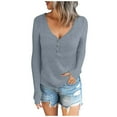 thumbnail image 1 of Hfyihgf Plus Size Womens Long Sleeve Henley T Shirts Button Down Slim Fit Tops Scoop Neck Basic Ribbed Knit Shirts(Blue,XXL), 1 of 8